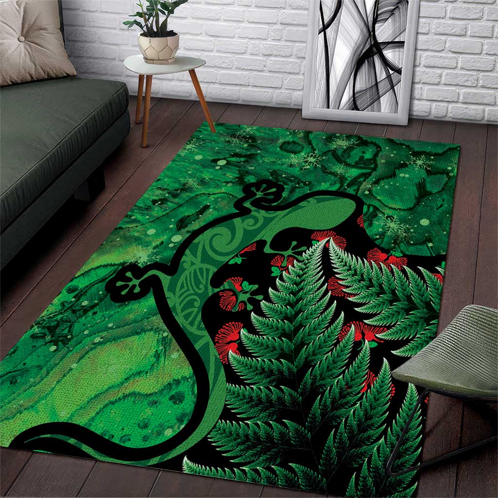 New Zealand Gecko Christmas Area Rug Meri Kirihimete Paua Shell Mix Pohutukawa - Vibe Hoodie Shop