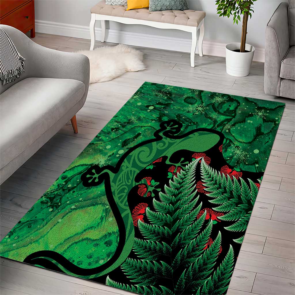 New Zealand Gecko Christmas Area Rug Meri Kirihimete Paua Shell Mix Pohutukawa - Vibe Hoodie Shop