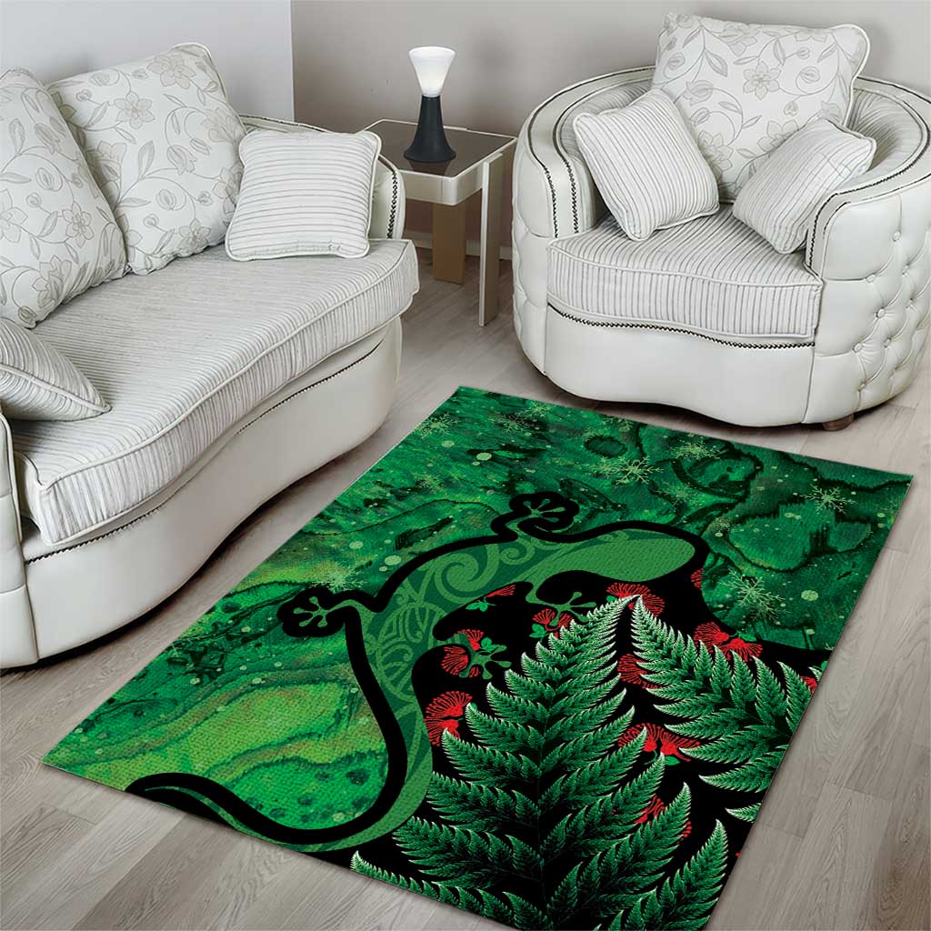 New Zealand Gecko Christmas Area Rug Meri Kirihimete Paua Shell Mix Pohutukawa - Vibe Hoodie Shop