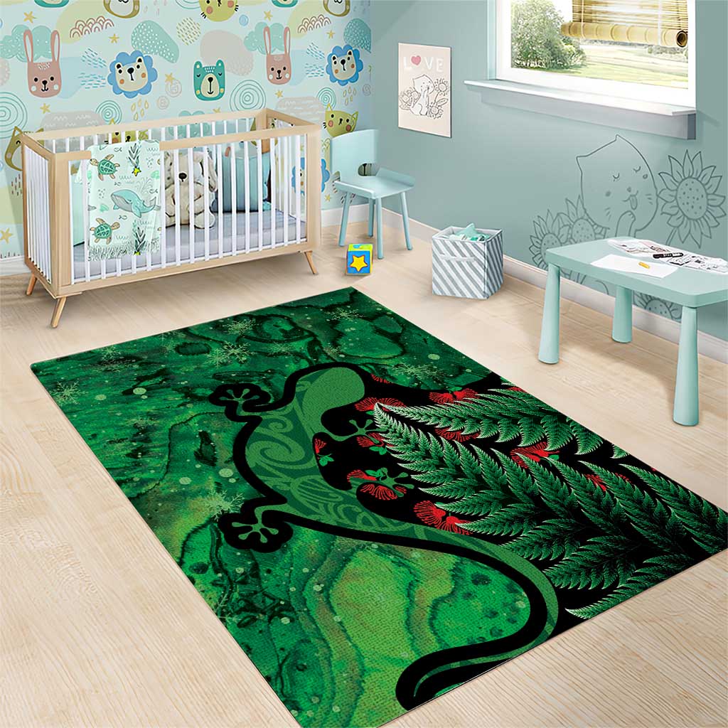 New Zealand Gecko Christmas Area Rug Meri Kirihimete Paua Shell Mix Pohutukawa - Vibe Hoodie Shop