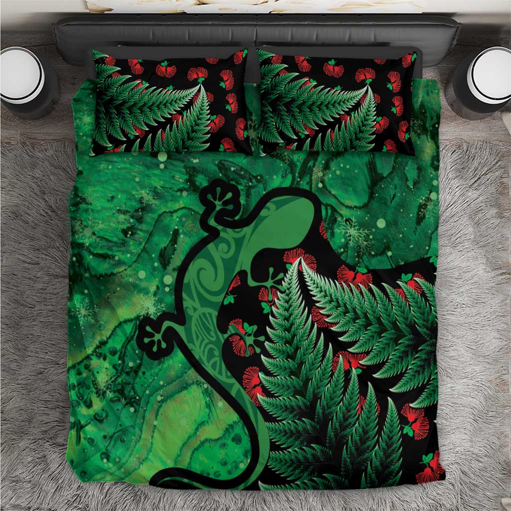 New Zealand Gecko Christmas Bedding Set Meri Kirihimete Paua Shell Mix Pohutukawa - Vibe Hoodie Shop