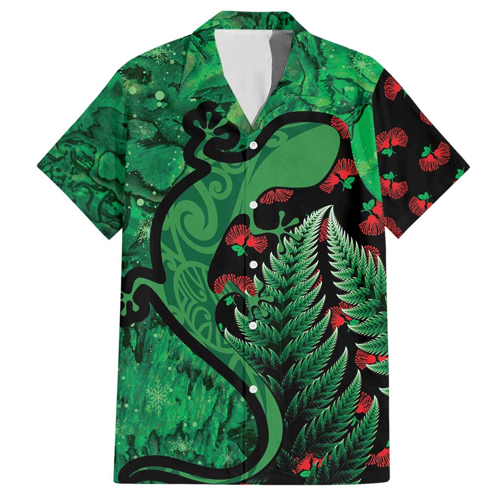 New Zealand Gecko Christmas Hawaiian Shirt Meri Kirihimete Paua Shell Mix Pohutukawa - Vibe Hoodie Shop