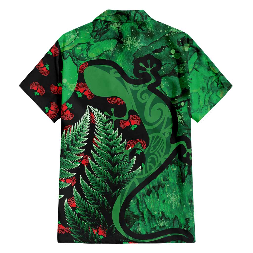 New Zealand Gecko Christmas Hawaiian Shirt Meri Kirihimete Paua Shell Mix Pohutukawa - Vibe Hoodie Shop