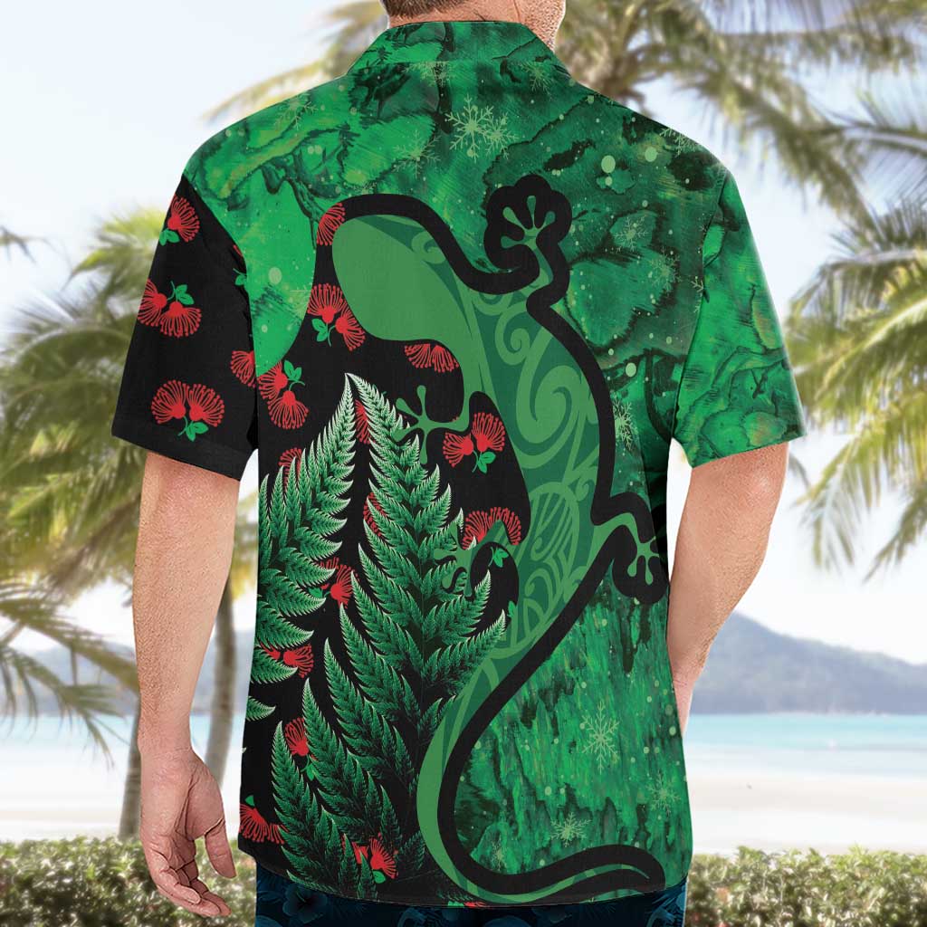 New Zealand Gecko Christmas Hawaiian Shirt Meri Kirihimete Paua Shell Mix Pohutukawa - Vibe Hoodie Shop