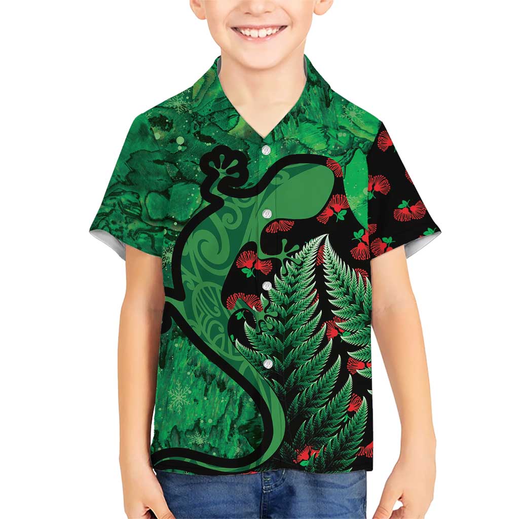 New Zealand Gecko Christmas Hawaiian Shirt Meri Kirihimete Paua Shell Mix Pohutukawa - Vibe Hoodie Shop