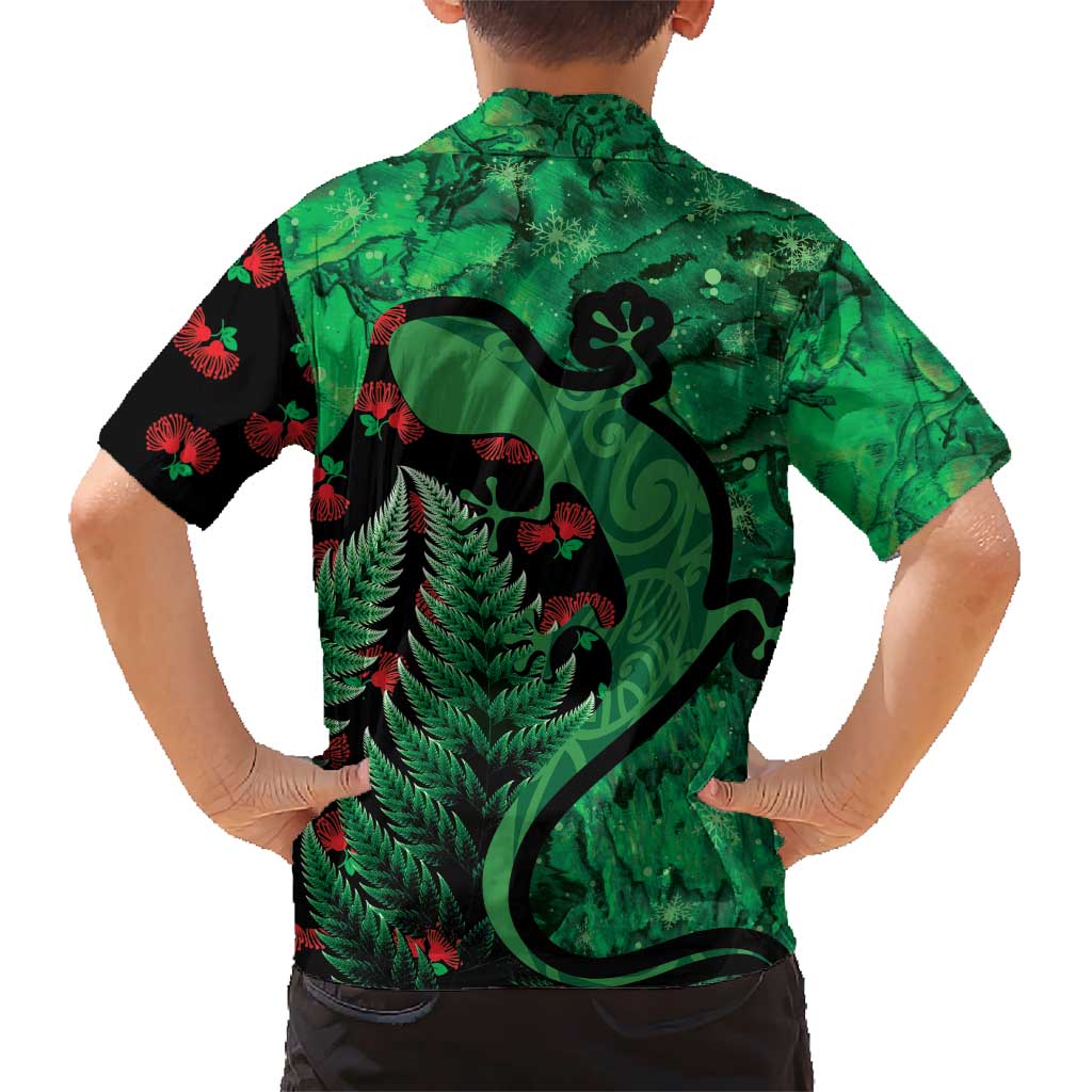 New Zealand Gecko Christmas Hawaiian Shirt Meri Kirihimete Paua Shell Mix Pohutukawa - Vibe Hoodie Shop