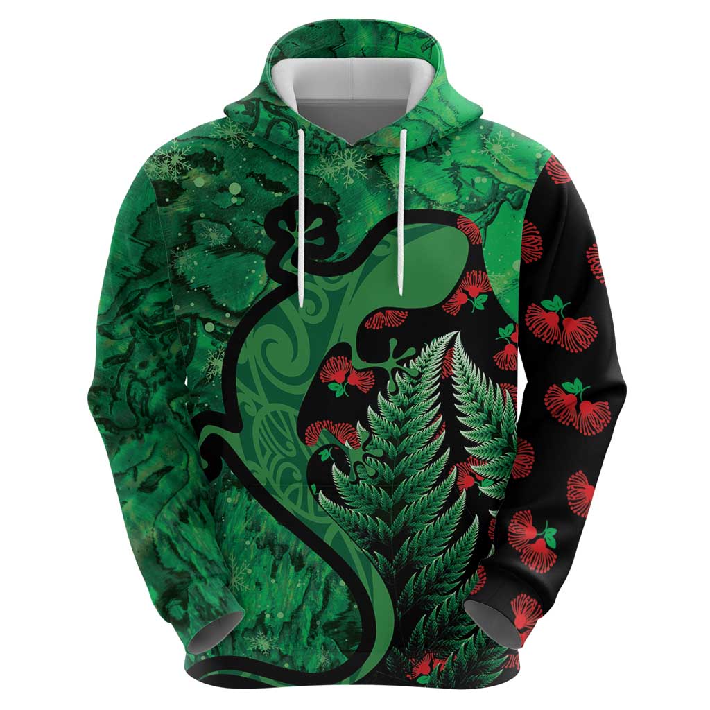 New Zealand Gecko Christmas Hoodie Meri Kirihimete Paua Shell Mix Pohutukawa - Vibe Hoodie Shop