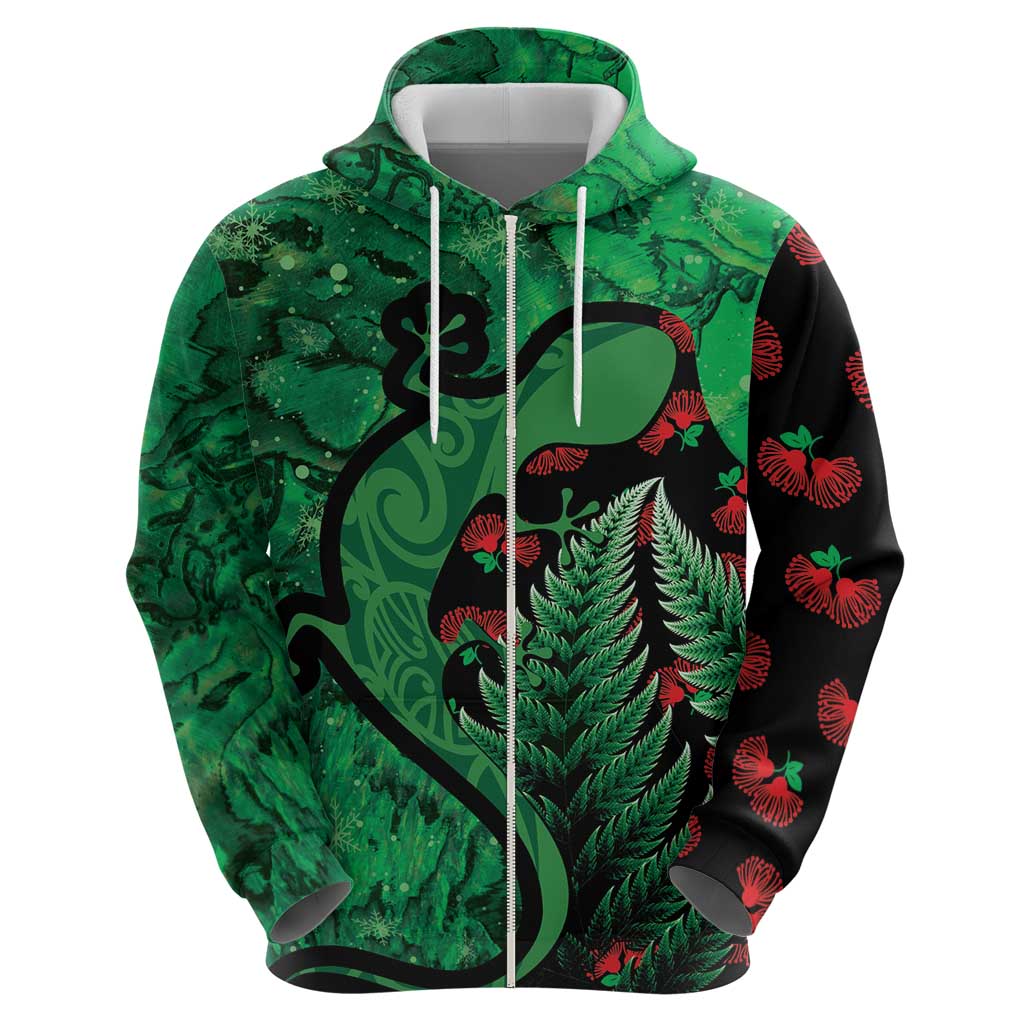 New Zealand Gecko Christmas Hoodie Meri Kirihimete Paua Shell Mix Pohutukawa - Vibe Hoodie Shop