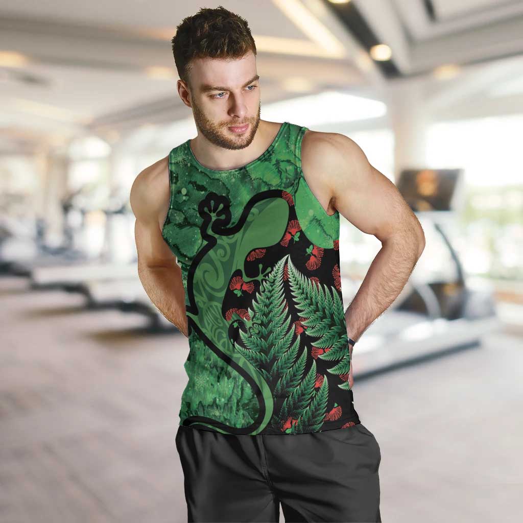 New Zealand Gecko Christmas Men Tank Top Meri Kirihimete Paua Shell Mix Pohutukawa - Vibe Hoodie Shop
