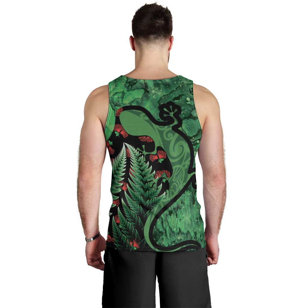 New Zealand Gecko Christmas Men Tank Top Meri Kirihimete Paua Shell Mix Pohutukawa - Vibe Hoodie Shop