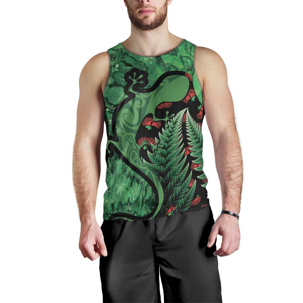 New Zealand Gecko Christmas Men Tank Top Meri Kirihimete Paua Shell Mix Pohutukawa - Vibe Hoodie Shop