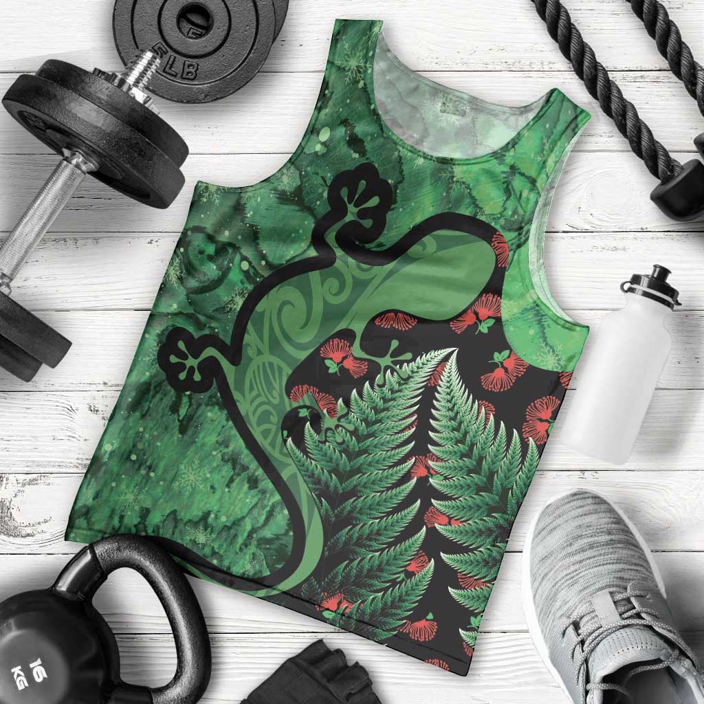 New Zealand Gecko Christmas Men Tank Top Meri Kirihimete Paua Shell Mix Pohutukawa - Vibe Hoodie Shop