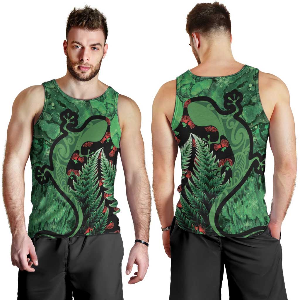 New Zealand Gecko Christmas Men Tank Top Meri Kirihimete Paua Shell Mix Pohutukawa - Vibe Hoodie Shop