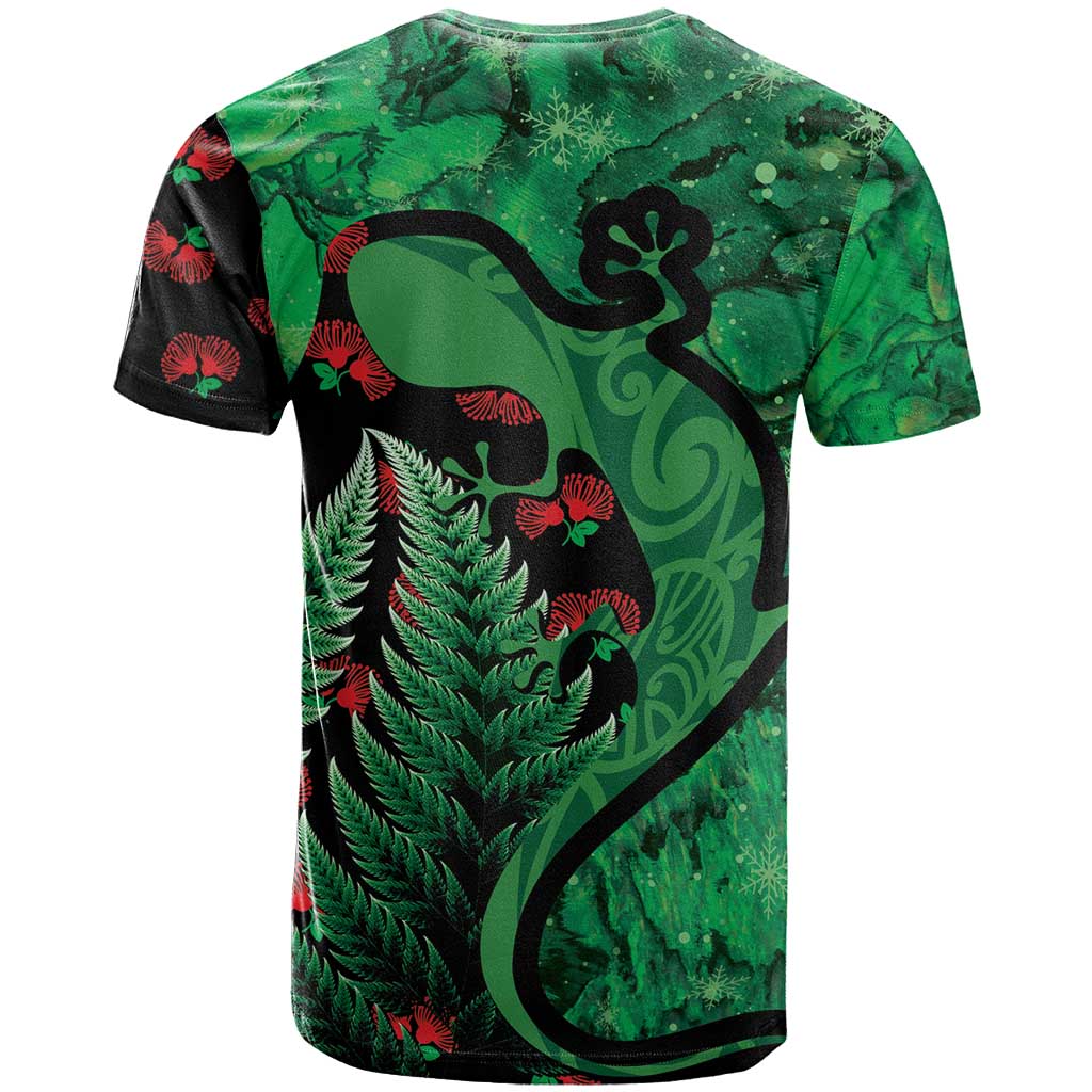 New Zealand Gecko Christmas T Shirt Meri Kirihimete Paua Shell Mix Pohutukawa - Vibe Hoodie Shop