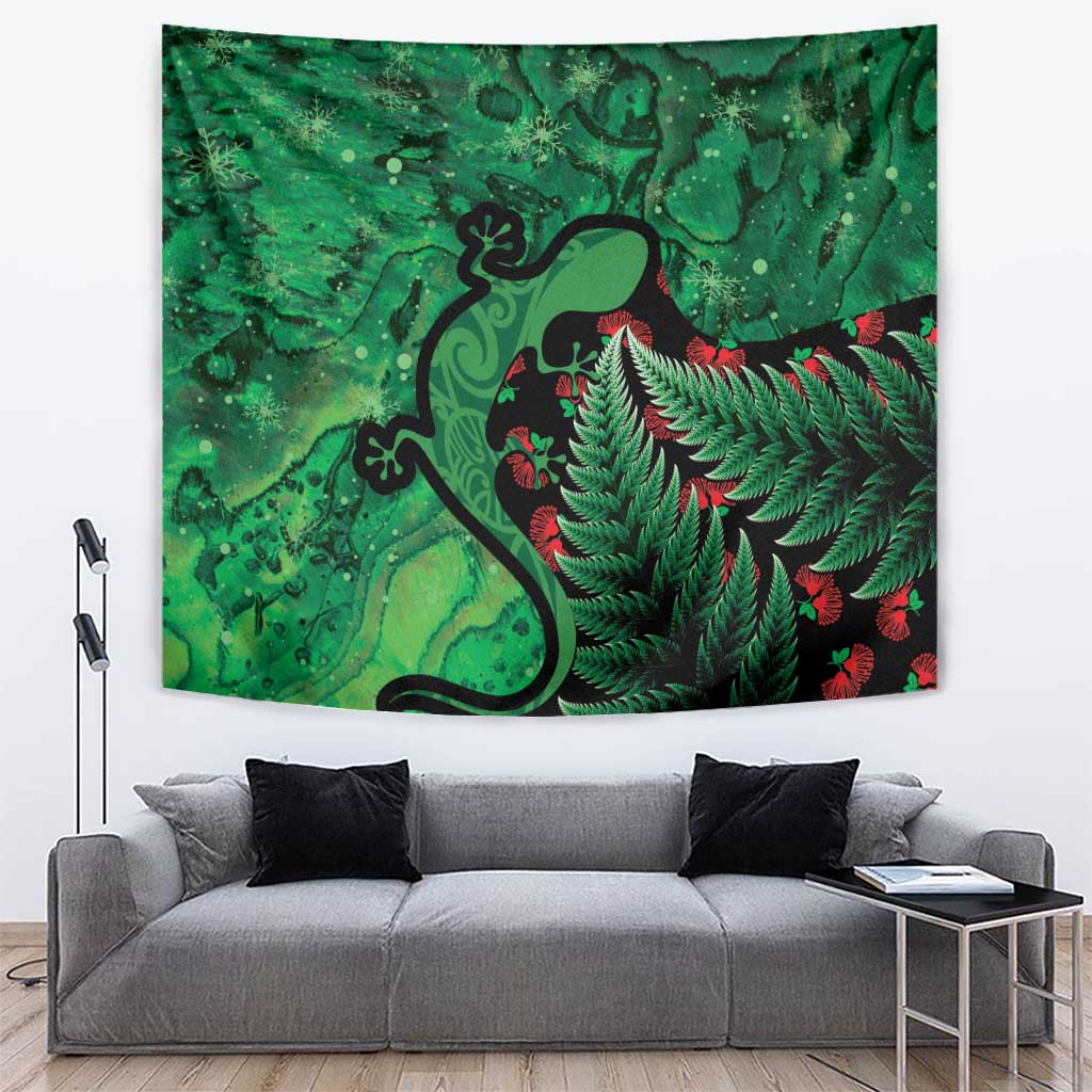 New Zealand Gecko Christmas Tapestry Meri Kirihimete Paua Shell Mix Pohutukawa - Vibe Hoodie Shop