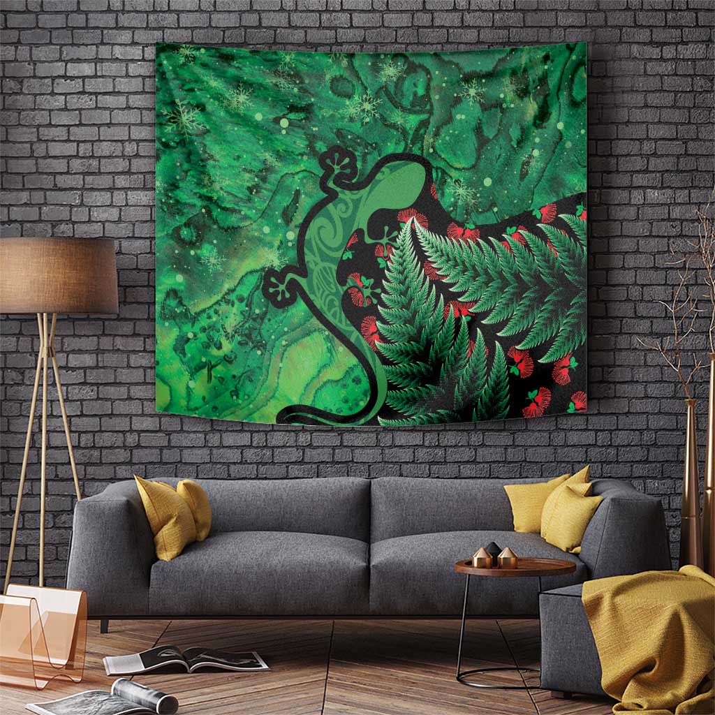 New Zealand Gecko Christmas Tapestry Meri Kirihimete Paua Shell Mix Pohutukawa - Vibe Hoodie Shop