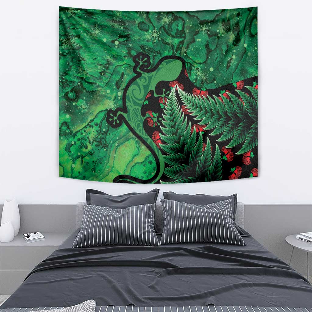 New Zealand Gecko Christmas Tapestry Meri Kirihimete Paua Shell Mix Pohutukawa - Vibe Hoodie Shop