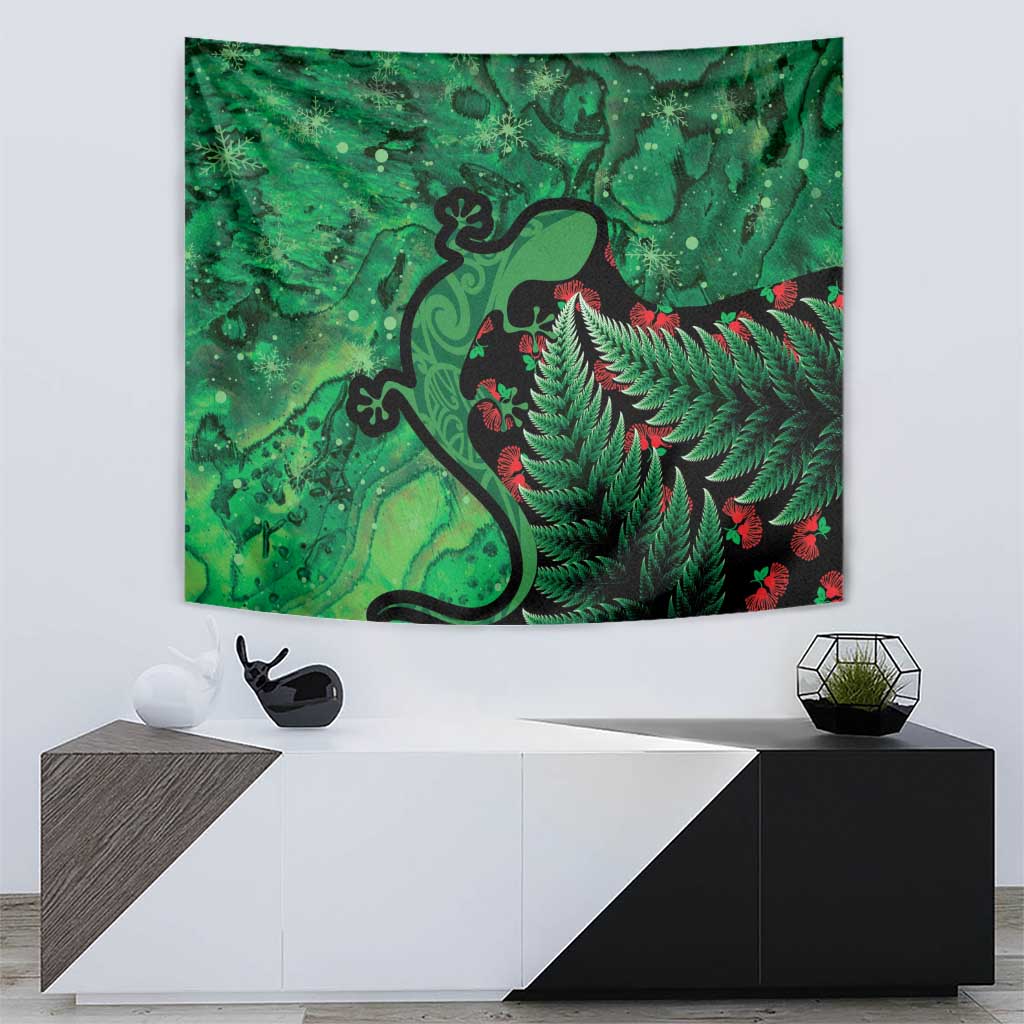 New Zealand Gecko Christmas Tapestry Meri Kirihimete Paua Shell Mix Pohutukawa - Vibe Hoodie Shop