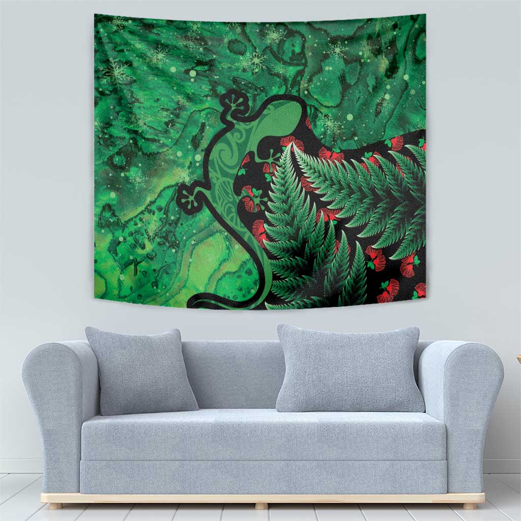 New Zealand Gecko Christmas Tapestry Meri Kirihimete Paua Shell Mix Pohutukawa - Vibe Hoodie Shop