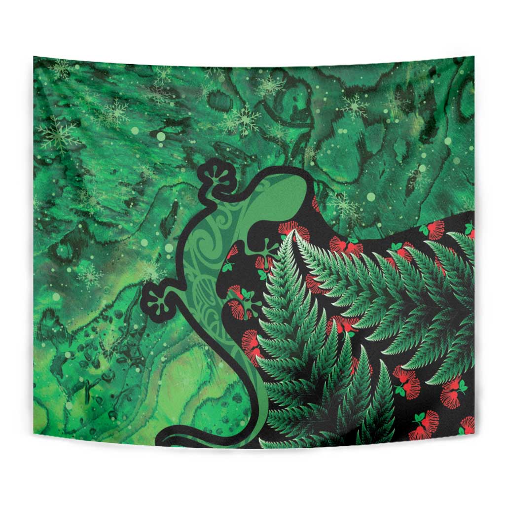 New Zealand Gecko Christmas Tapestry Meri Kirihimete Paua Shell Mix Pohutukawa - Vibe Hoodie Shop