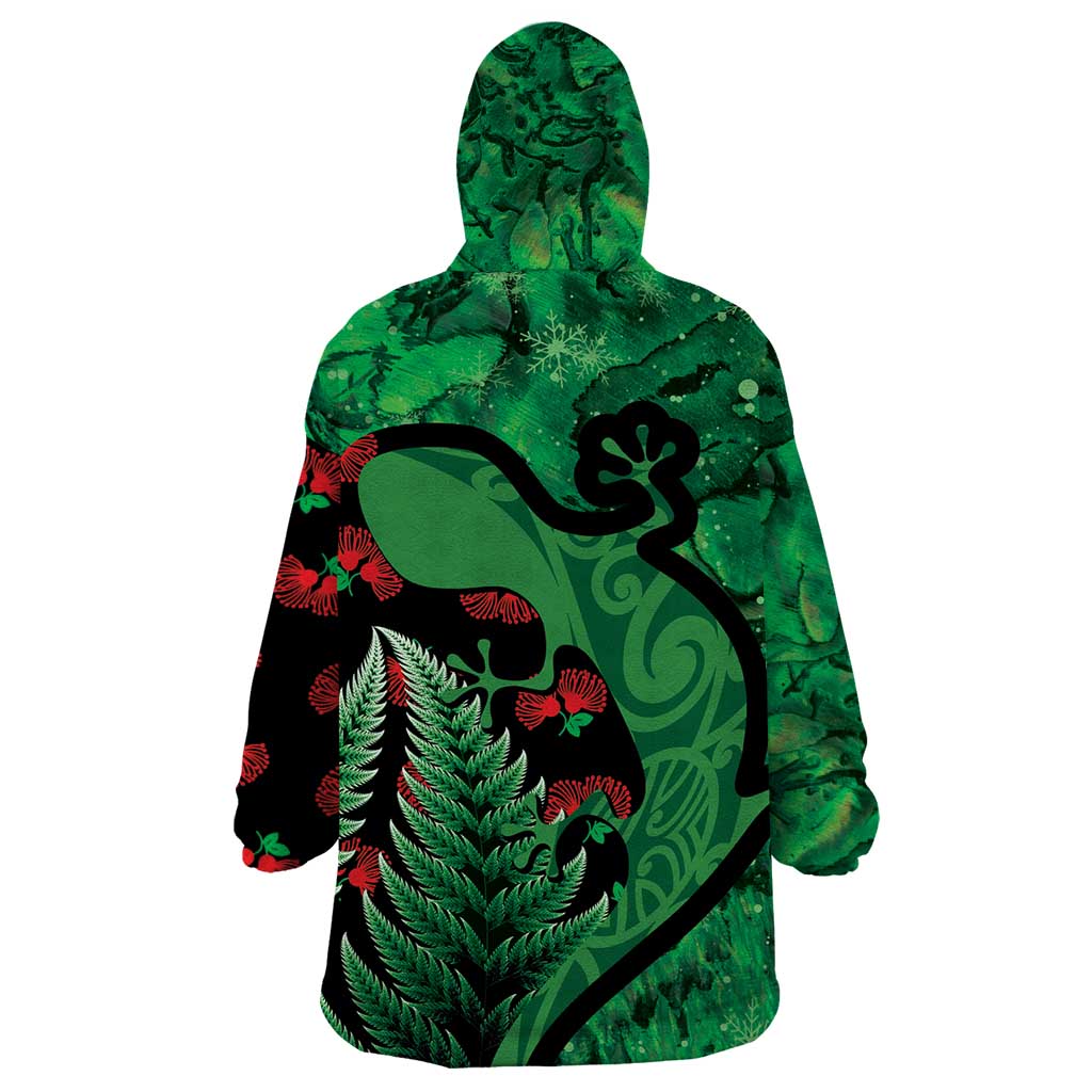 New Zealand Gecko Christmas Wearable Blanket Hoodie Meri Kirihimete Paua Shell Mix Pohutukawa - Vibe Hoodie Shop