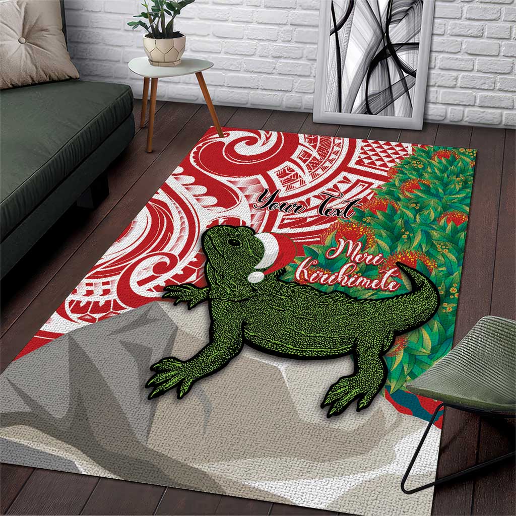 Personalised New Zealand Tuatara Christmas Area Rug Meri Kirihimete Aotearoa Maori Mix Pohutukawa - Vibe Hoodie Shop