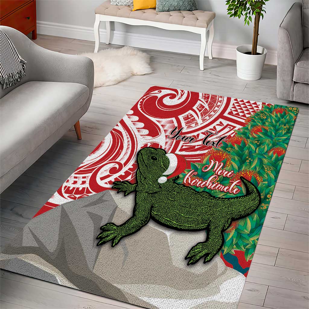 Personalised New Zealand Tuatara Christmas Area Rug Meri Kirihimete Aotearoa Maori Mix Pohutukawa - Vibe Hoodie Shop