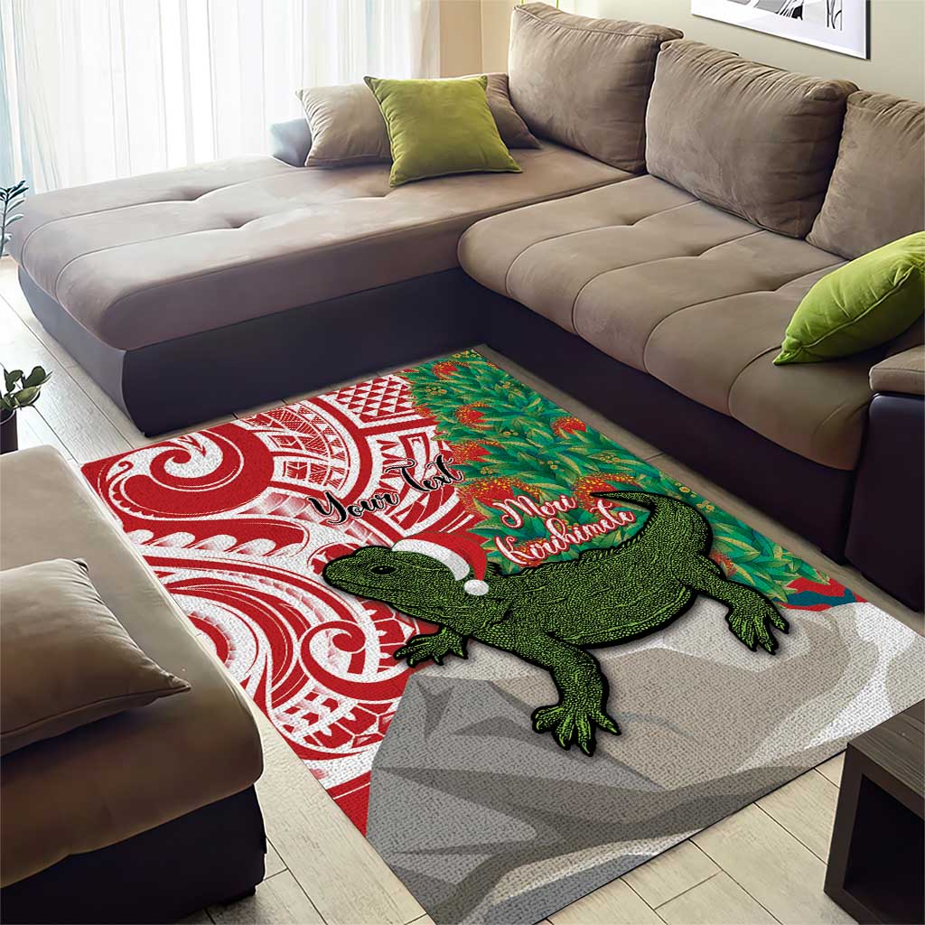 Personalised New Zealand Tuatara Christmas Area Rug Meri Kirihimete Aotearoa Maori Mix Pohutukawa - Vibe Hoodie Shop