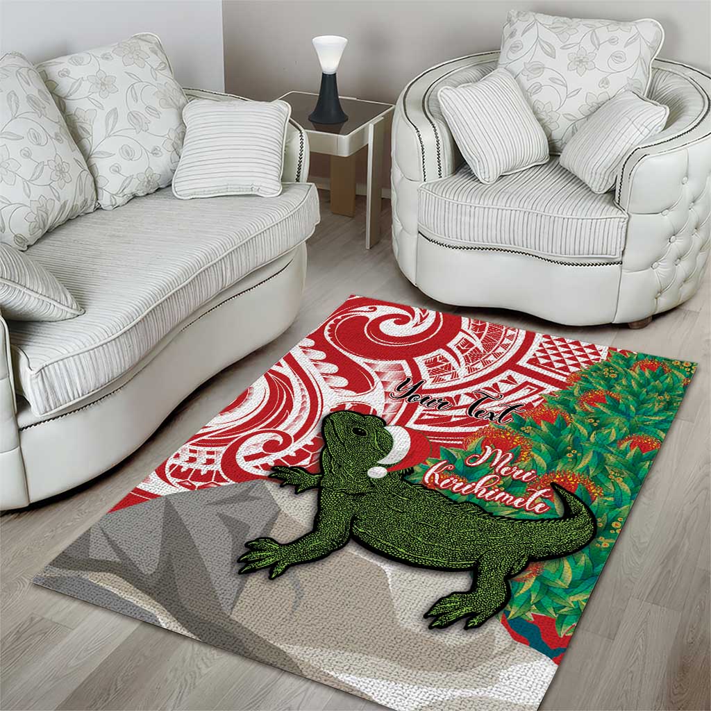 Personalised New Zealand Tuatara Christmas Area Rug Meri Kirihimete Aotearoa Maori Mix Pohutukawa - Vibe Hoodie Shop