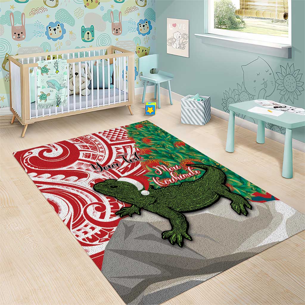 Personalised New Zealand Tuatara Christmas Area Rug Meri Kirihimete Aotearoa Maori Mix Pohutukawa - Vibe Hoodie Shop