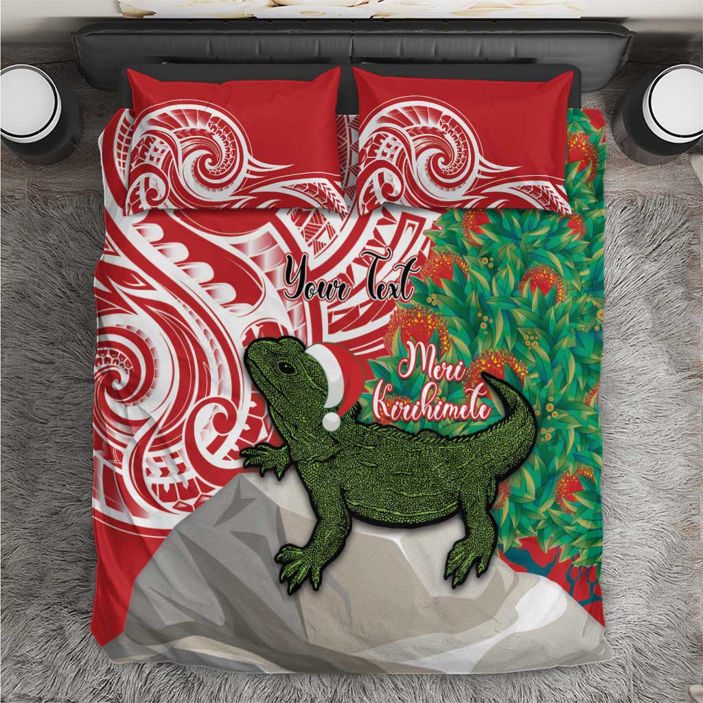 Personalised New Zealand Tuatara Christmas Bedding Set Meri Kirihimete Aotearoa Maori Mix Pohutukawa - Vibe Hoodie Shop