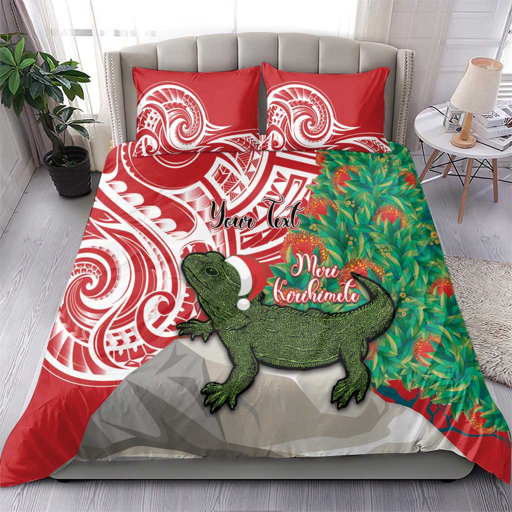 Personalised New Zealand Tuatara Christmas Bedding Set Meri Kirihimete Aotearoa Maori Mix Pohutukawa - Vibe Hoodie Shop