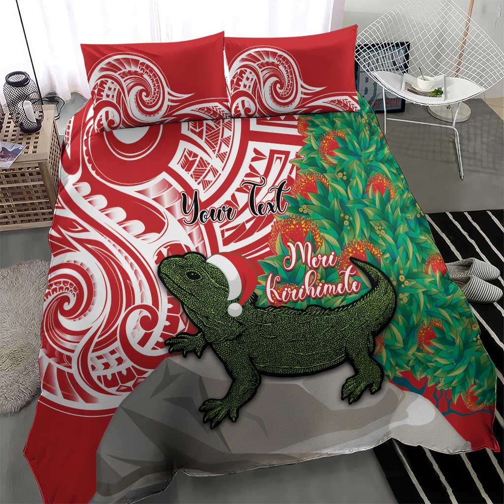 Personalised New Zealand Tuatara Christmas Bedding Set Meri Kirihimete Aotearoa Maori Mix Pohutukawa - Vibe Hoodie Shop