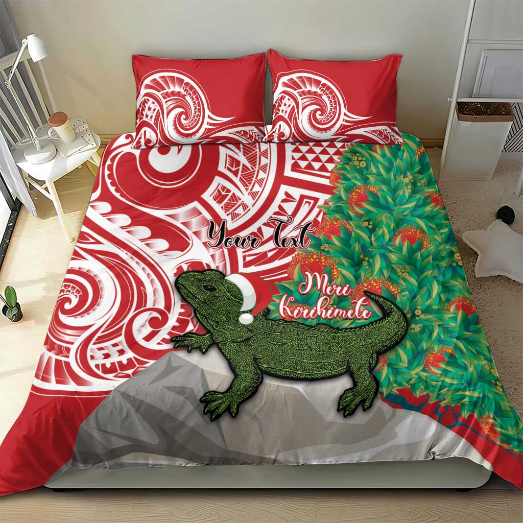 Personalised New Zealand Tuatara Christmas Bedding Set Meri Kirihimete Aotearoa Maori Mix Pohutukawa - Vibe Hoodie Shop