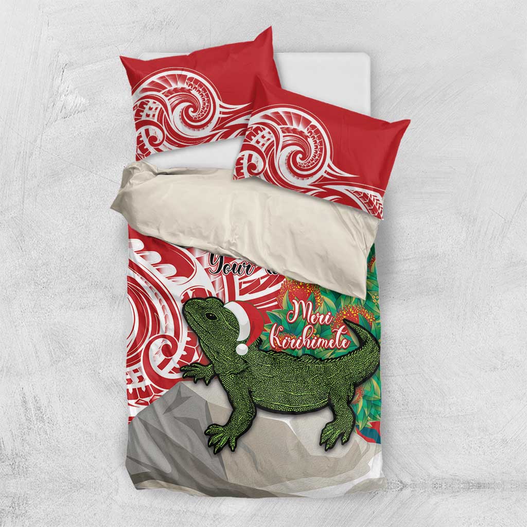 Personalised New Zealand Tuatara Christmas Bedding Set Meri Kirihimete Aotearoa Maori Mix Pohutukawa - Vibe Hoodie Shop