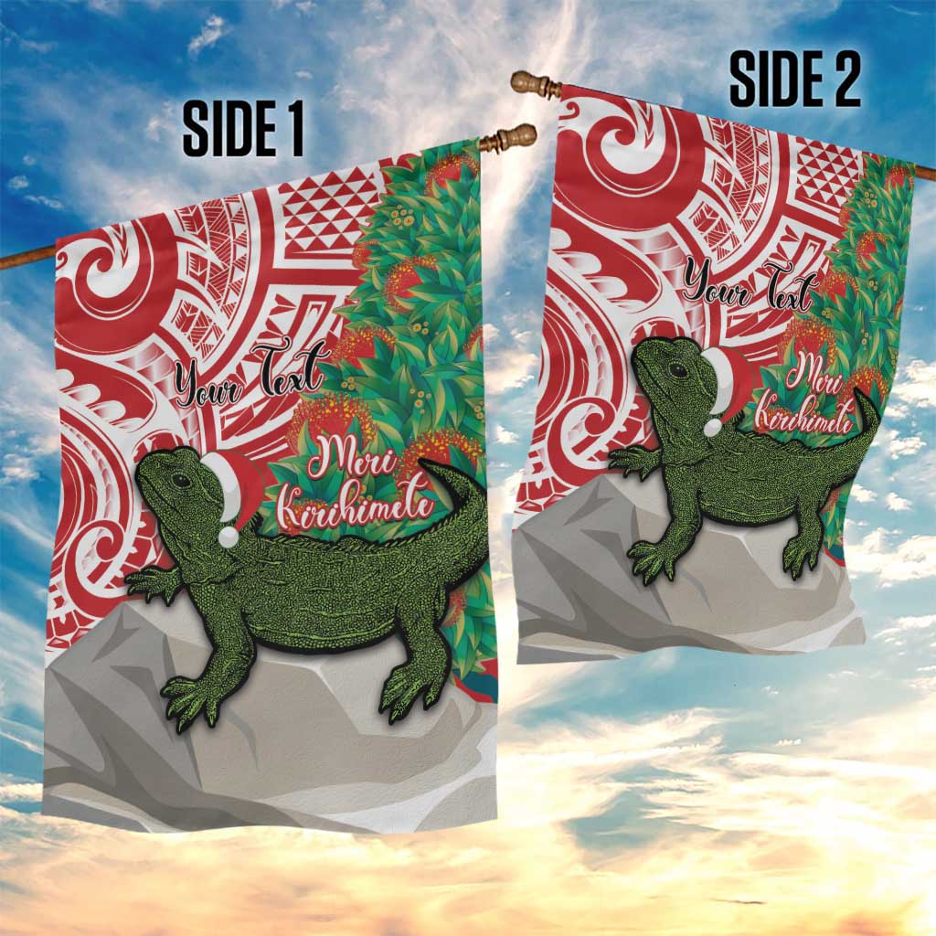 Personalised New Zealand Tuatara Christmas Garden Flag Meri Kirihimete Aotearoa Maori Mix Pohutukawa - Vibe Hoodie Shop