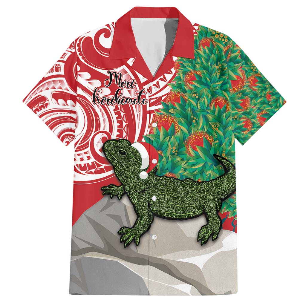 Personalised New Zealand Tuatara Christmas Hawaiian Shirt Meri Kirihimete Aotearoa Maori Mix Pohutukawa - Vibe Hoodie Shop