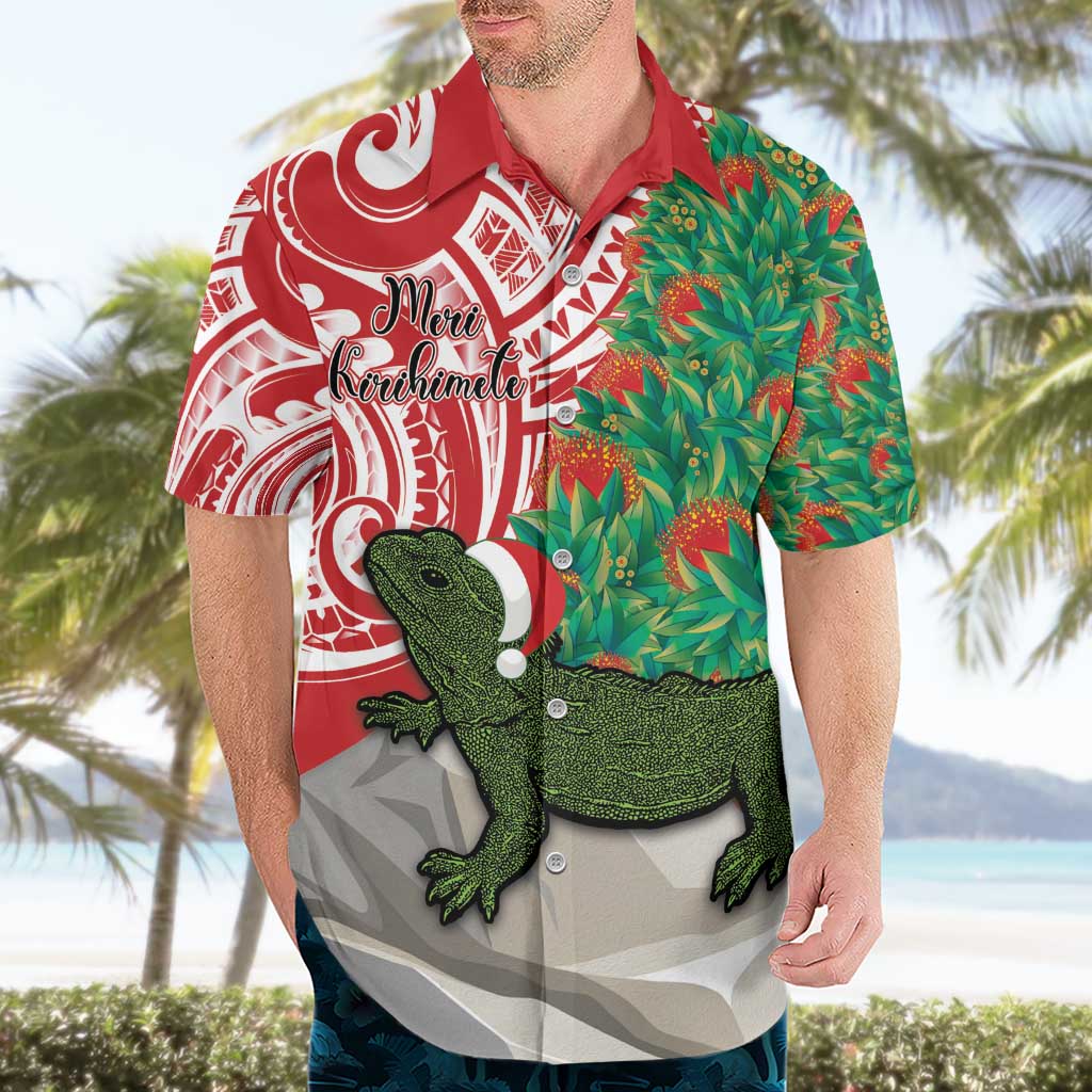 Personalised New Zealand Tuatara Christmas Hawaiian Shirt Meri Kirihimete Aotearoa Maori Mix Pohutukawa - Vibe Hoodie Shop