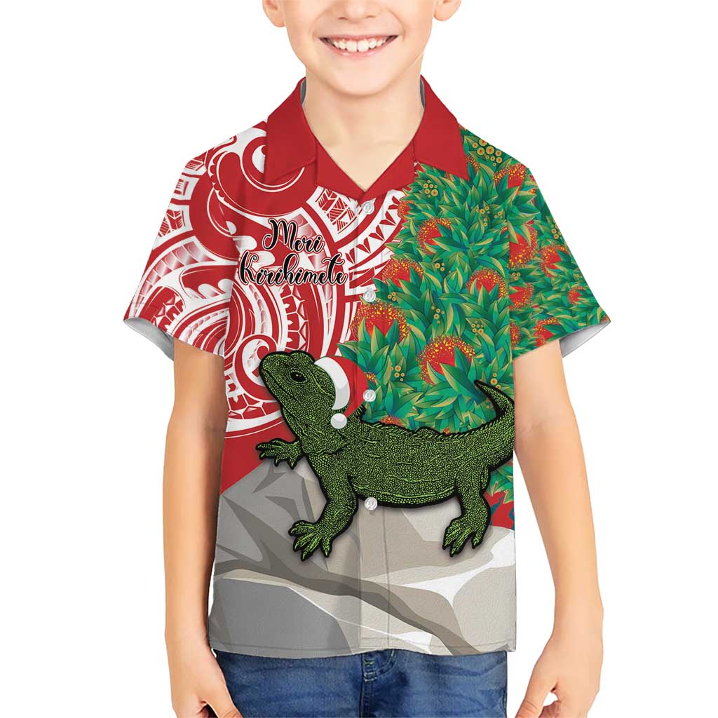 Personalised New Zealand Tuatara Christmas Hawaiian Shirt Meri Kirihimete Aotearoa Maori Mix Pohutukawa - Vibe Hoodie Shop