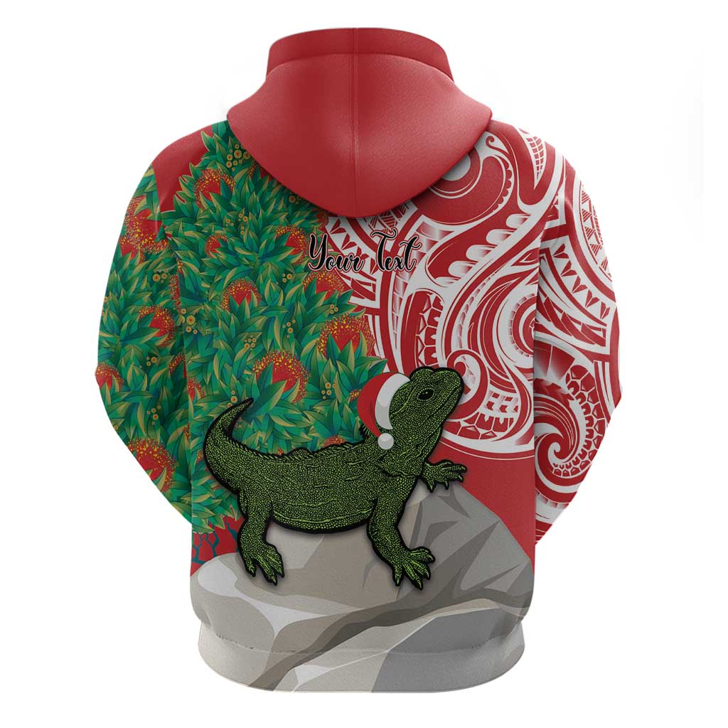 Personalised New Zealand Tuatara Christmas Hoodie Meri Kirihimete Aotearoa Maori Mix Pohutukawa - Vibe Hoodie Shop