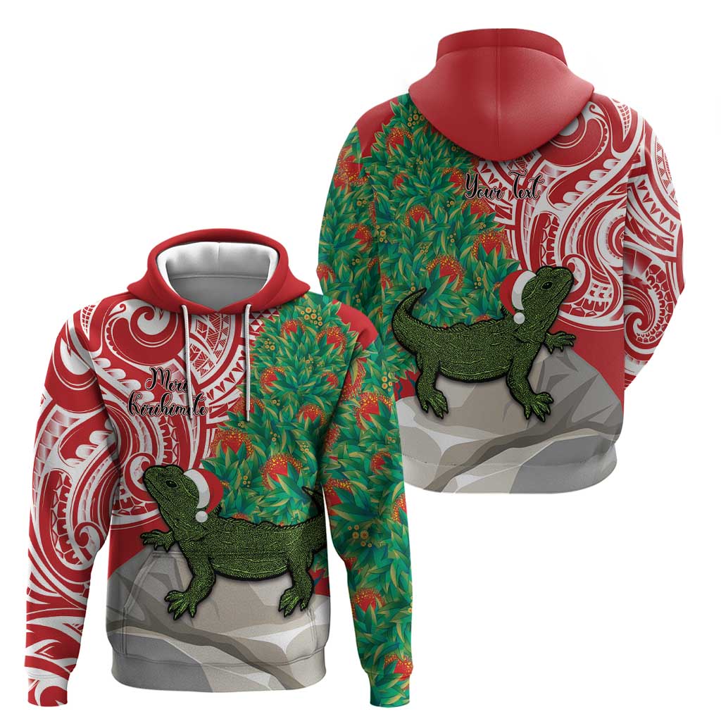 Personalised New Zealand Tuatara Christmas Hoodie Meri Kirihimete Aotearoa Maori Mix Pohutukawa - Vibe Hoodie Shop