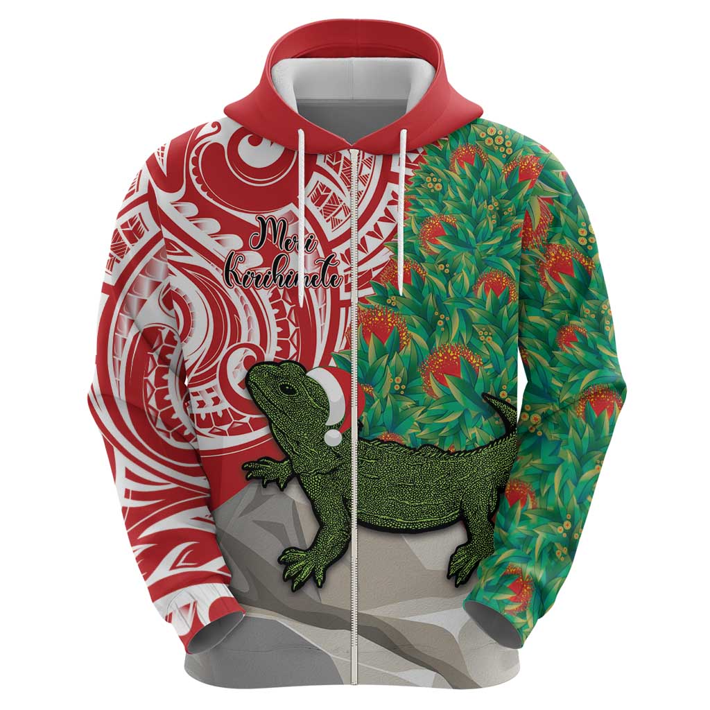 Personalised New Zealand Tuatara Christmas Hoodie Meri Kirihimete Aotearoa Maori Mix Pohutukawa - Vibe Hoodie Shop