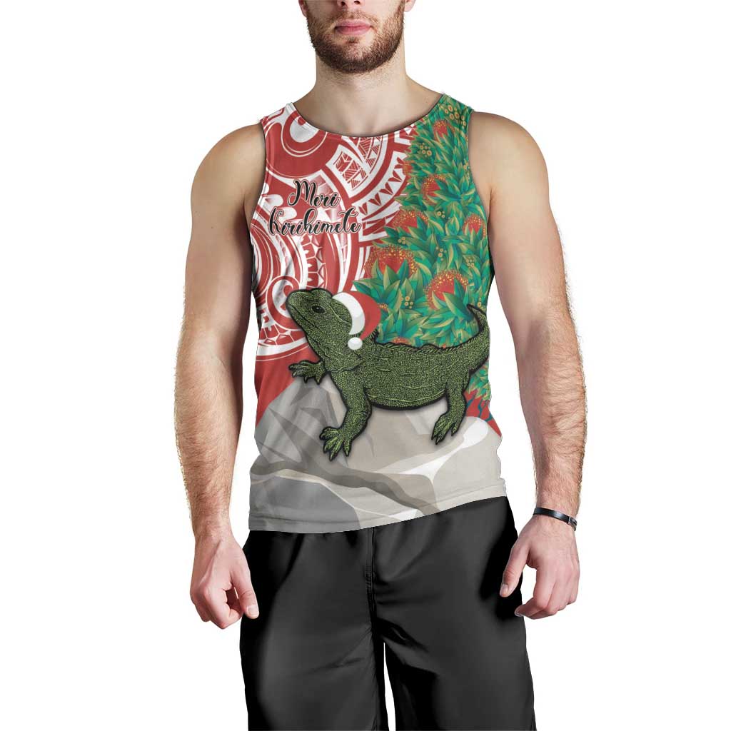 Personalised New Zealand Tuatara Christmas Men Tank Top Meri Kirihimete Aotearoa Maori Mix Pohutukawa - Vibe Hoodie Shop