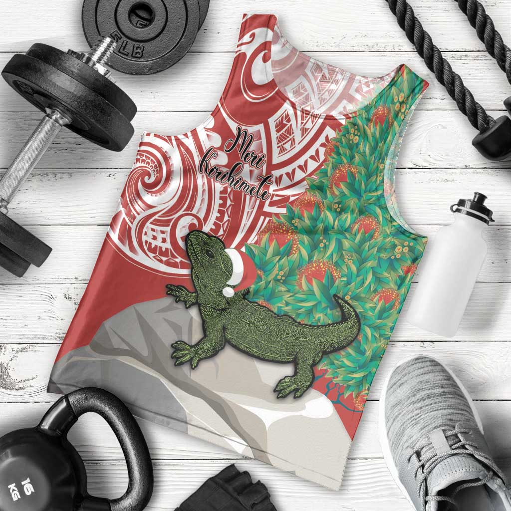 Personalised New Zealand Tuatara Christmas Men Tank Top Meri Kirihimete Aotearoa Maori Mix Pohutukawa - Vibe Hoodie Shop