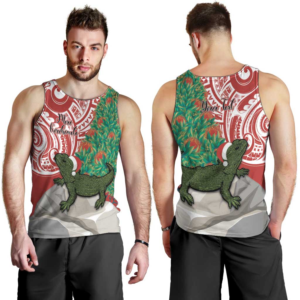 Personalised New Zealand Tuatara Christmas Men Tank Top Meri Kirihimete Aotearoa Maori Mix Pohutukawa - Vibe Hoodie Shop