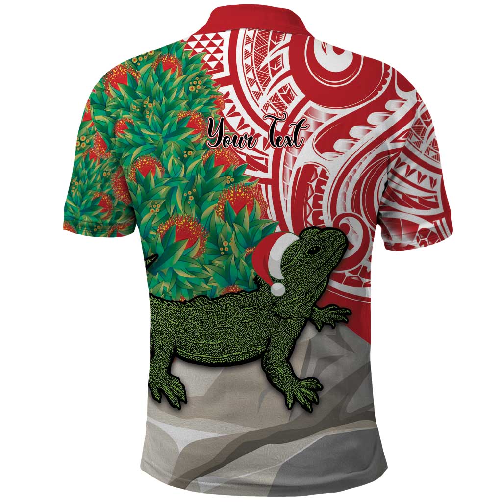 Personalised New Zealand Tuatara Christmas Polo Shirt Meri Kirihimete Aotearoa Maori Mix Pohutukawa - Vibe Hoodie Shop