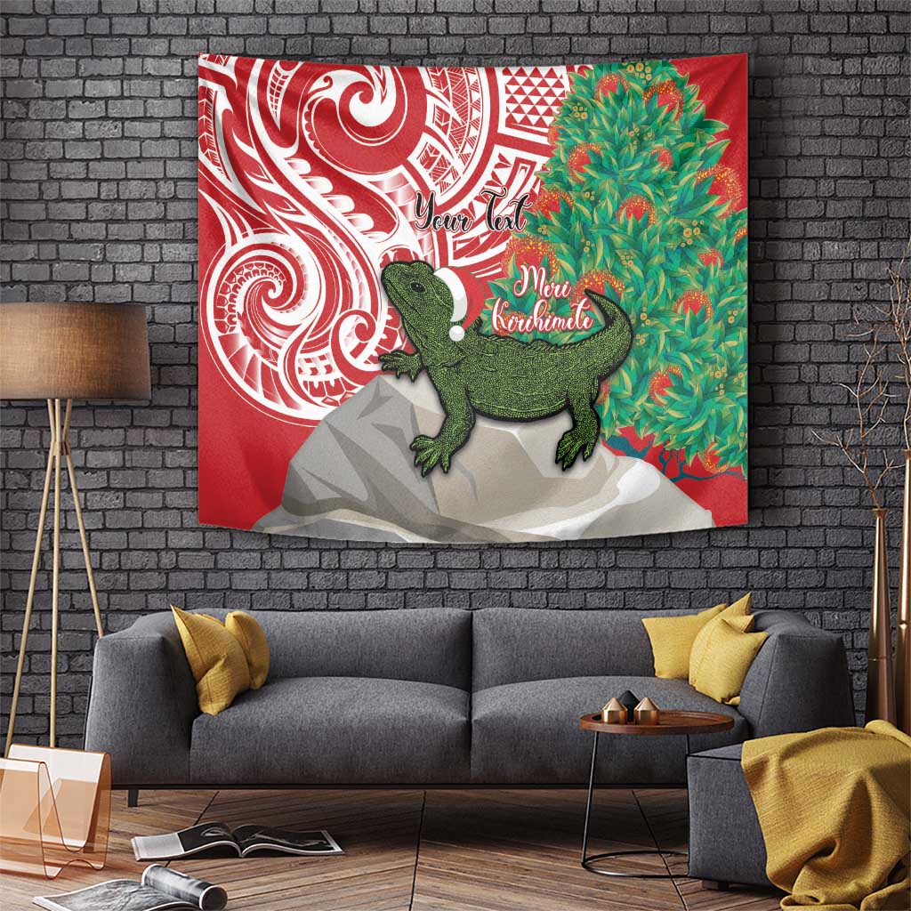 Personalised New Zealand Tuatara Christmas Tapestry Meri Kirihimete Aotearoa Maori Mix Pohutukawa - Vibe Hoodie Shop