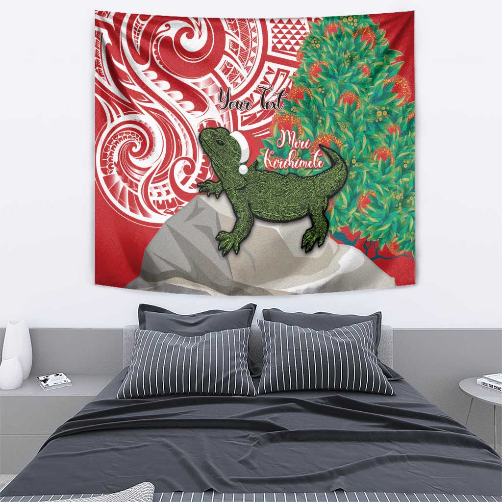 Personalised New Zealand Tuatara Christmas Tapestry Meri Kirihimete Aotearoa Maori Mix Pohutukawa - Vibe Hoodie Shop