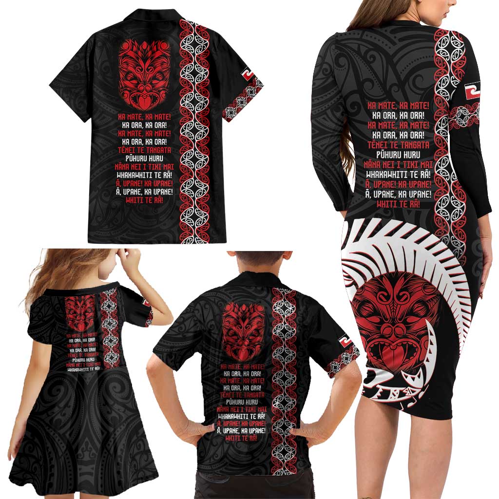 Aotearoa Toitu Te Tiriti Family Matching Long Sleeve Bodycon Dress and Hawaiian Shirt Honour The Treaty Maori Haka