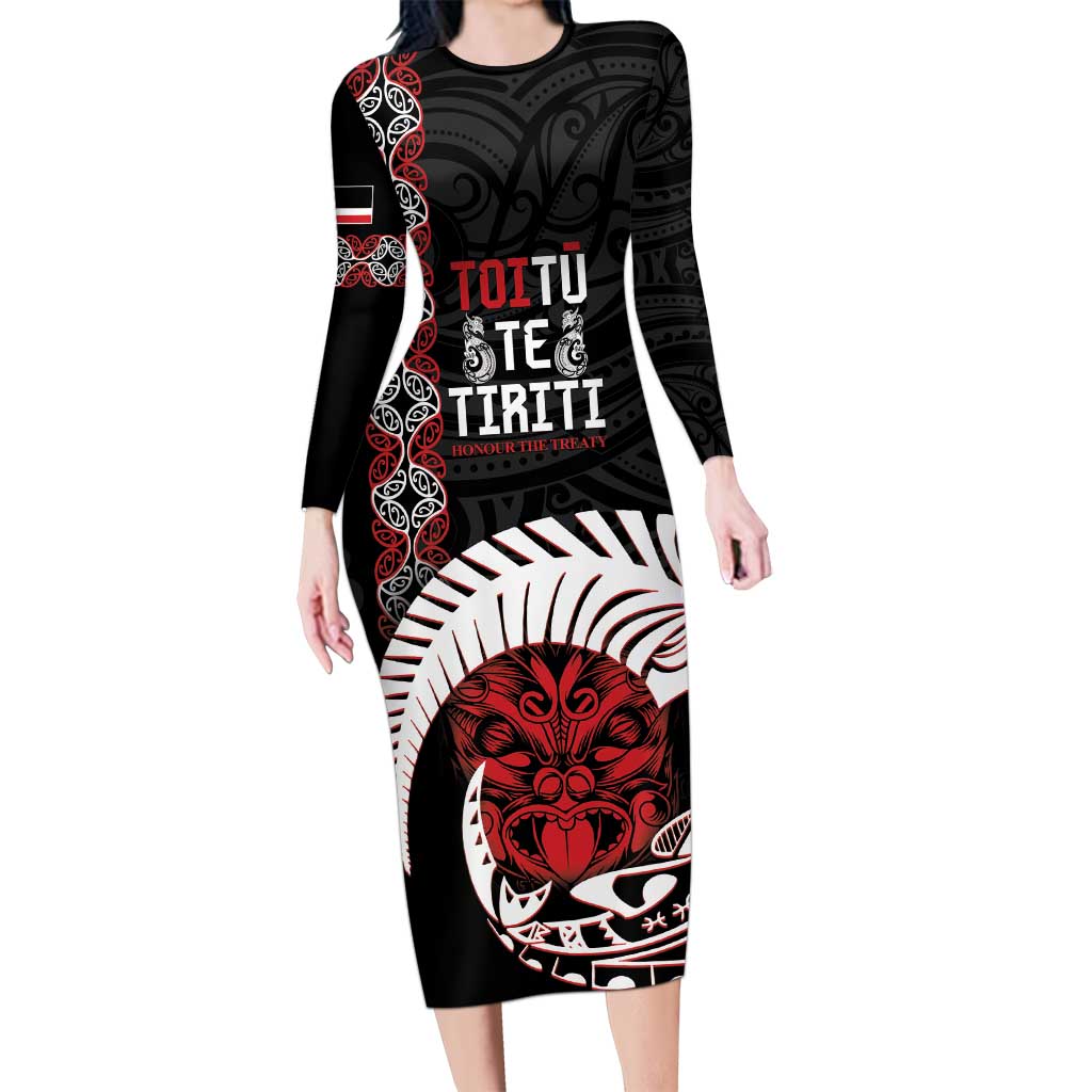 Aotearoa Toitu Te Tiriti Family Matching Long Sleeve Bodycon Dress and Hawaiian Shirt Honour The Treaty Maori Haka